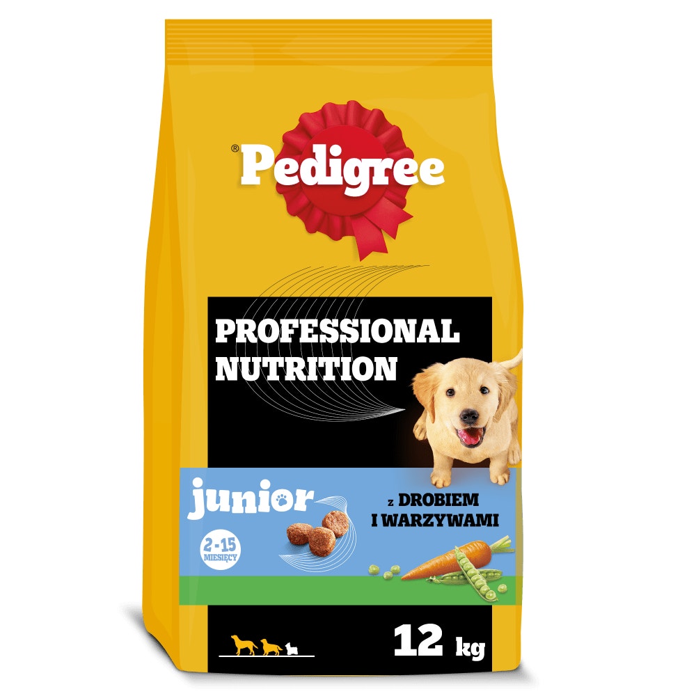 PEDIGREE® Professional Nutrition Junior z Drobiem i Warzywami, Średnie i Duże Rasy, 12 kg
