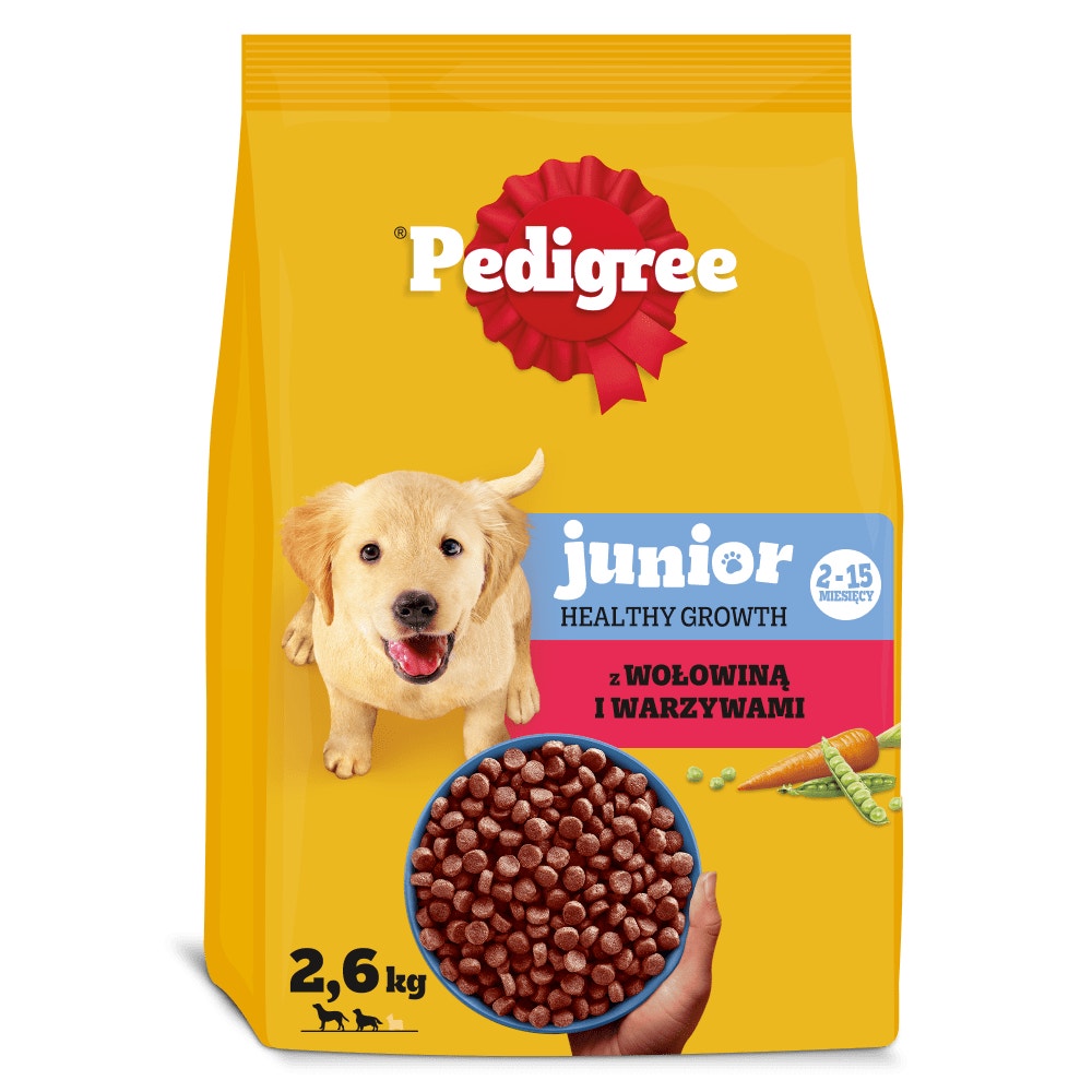 PEDIGREE® Junior z Wołowiną i Warzywami, Średnie i Duże Rasy, 2,6 kg