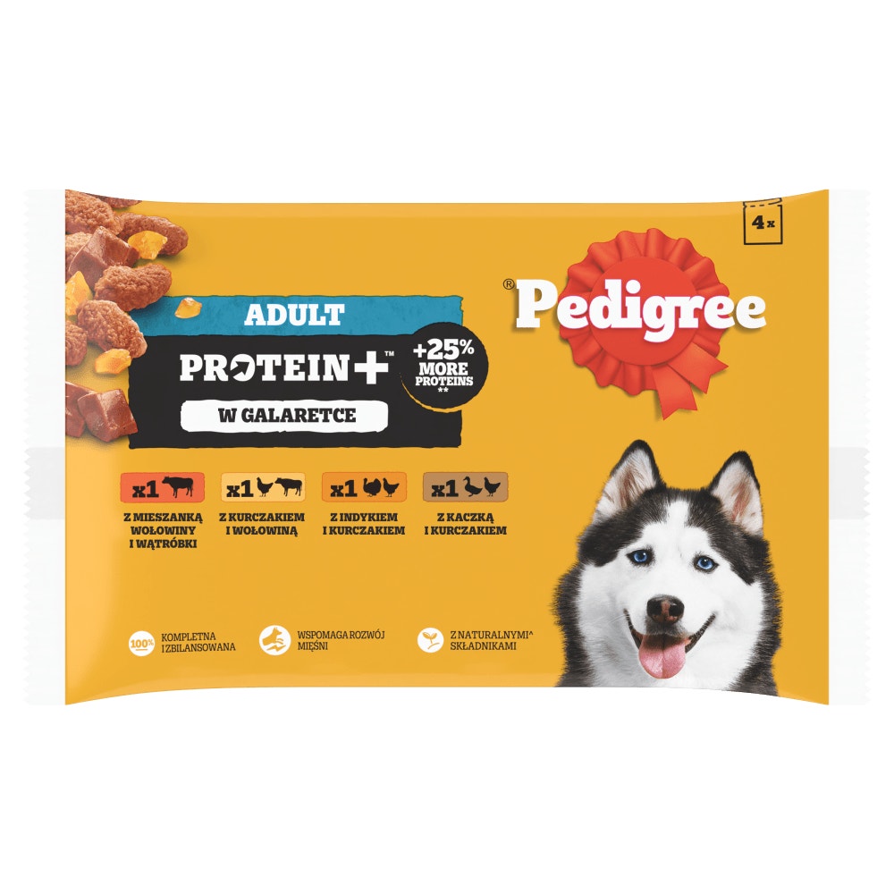 PEDIGREE® Adult Protein+ w Galaretce, 4 x 85 g