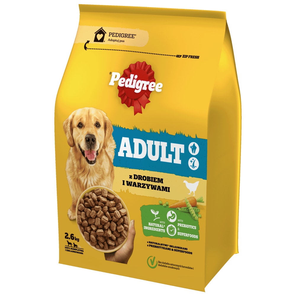 PEDIGREE® Adult z Drobiem i Warzywami, Średnie i Duże Rasy, 2.6 kg & 12 kg